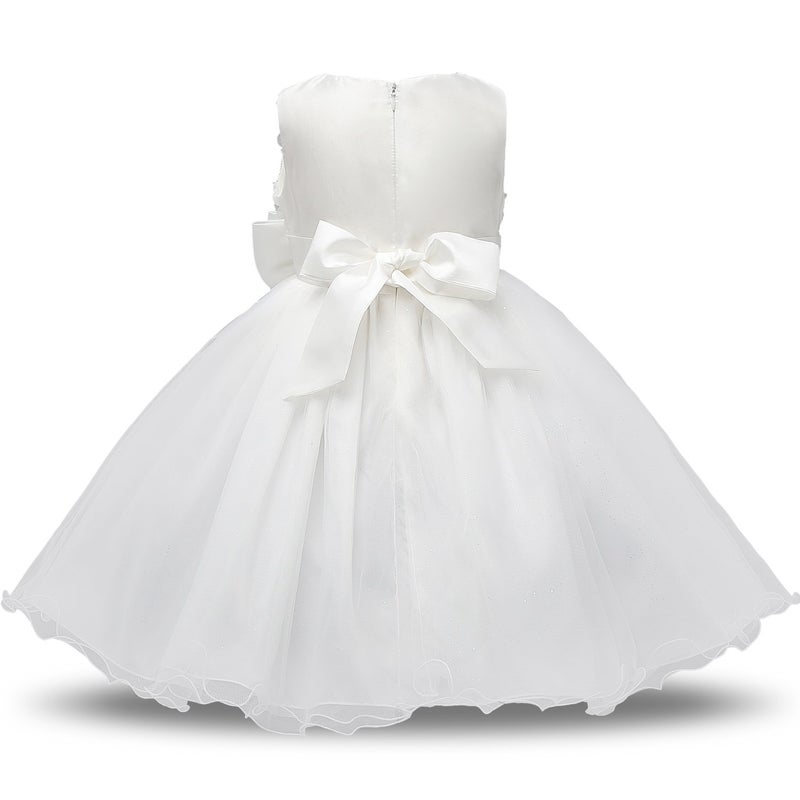 NNJXD Girl Sleeveless Lace 3D Flower Tutu Holiday Princess Dresses Size 5-6 Years White - Image 2